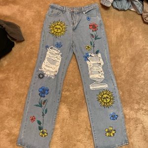 Straight Leg Design Jeans